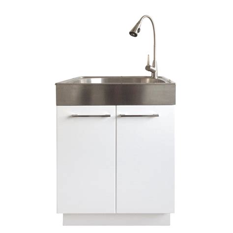 stainless steel laundry sink and white 2 door cabinet|stainless utility sink with cabinet.